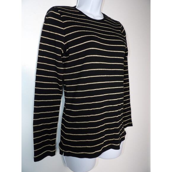 Lauren Ralph Lauren Womens Medium Shirt Tee Long Sleeve Black Gold Striped Basic - Picture 3 of 10